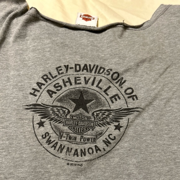 Harley Davidson Rhinestone Shirt Sleeve Gray Black Skull Motorcycle Sz Large - Picture 8 of 12